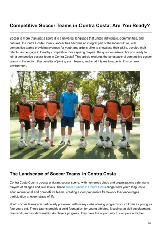 Competitive Soccer Teams in Contra Costa Are You Ready