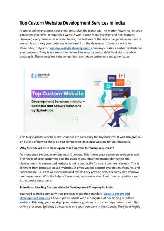 Top Custom Website Development Services in India