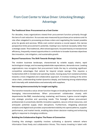 from cost center to value driver unlocking