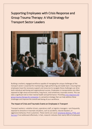 Supporting Employees with Crisis Response and Group Trauma Therapy A Vital Strategy for Transport Sector Leaders