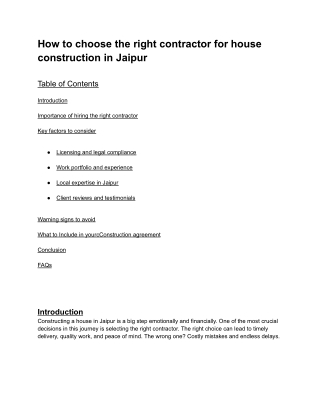 Choosing the Right Contractor for Home Construction in Jaipur