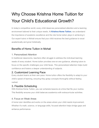 Why Choose Krishna Home Tuition for  Child's Educational Progresss