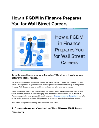 How a PGDM in Finance Prepares You for Wall Street Careers