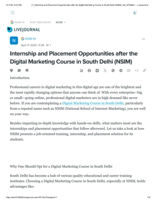 Internship and Placement Opportunities after the Digital Marketing Course in South Delhi