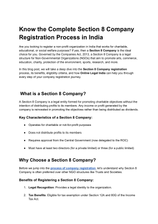 Know the Complete Section 8 Company Registration Process in India
