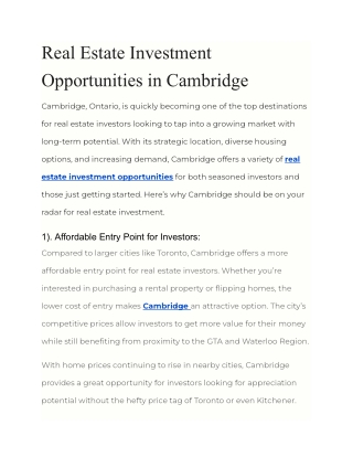 Real Estate Investment Opportunities in Cambridge