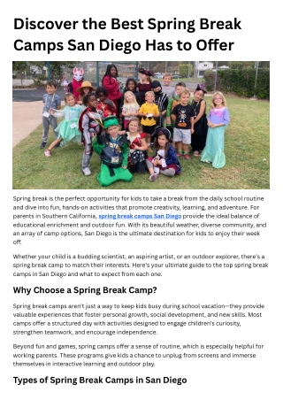 Discover the Best Spring Break Camps San Diego Has to Offer