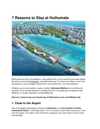 7 Reasons to Stay at Hulhumale