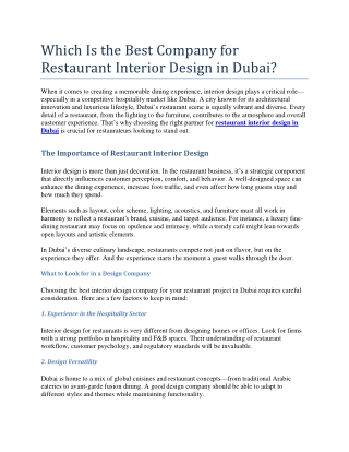 Which Is the Best Company for Restaurant Interior Design in Dubai