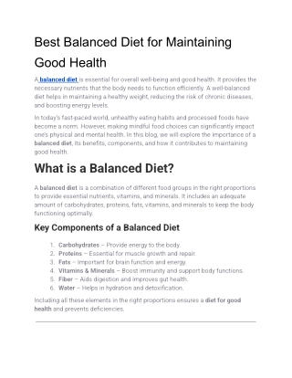Best Balanced Diet for Maintaining Good Health