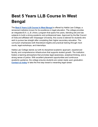 Best 5 Years LLB Course In West Bengal