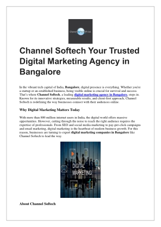 Channel Softech Your Trusted Digital Marketing Agency in Bangalore