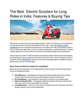 The Best  Electric Scooters for Long Rides in India_ Features & Buying Tips