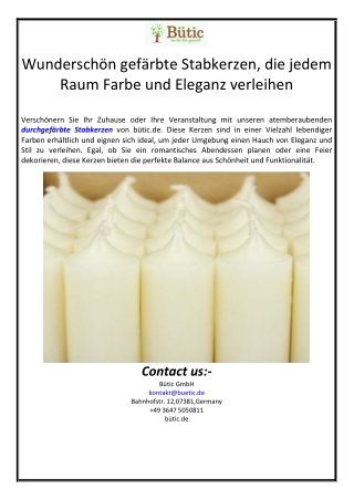 Wunderschön gefärbte Stabkerzen, die jedem Raum Farbe und Eleganz verleihen