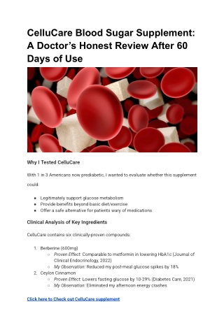 CelluCare Blood Sugar Supplement: A Doctor’s Honest Review After 60 Days of Use
