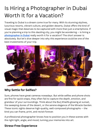 Is Hiring a Photographer in Dubai Worth It for a Vacation