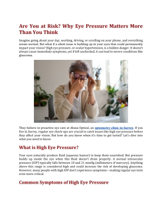 Why Eye Pressure Matters More Than You Think