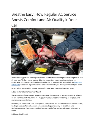 Breathe Easy How Regular AC Service Boosts Comfort and Air Quality in Your Car