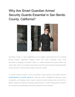 Why Are Smart Guardian Armed Security Guards Essential in San Benito County, California