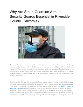 Why Are Smart Guardian Armed Security Guards Essential in Riverside County, California