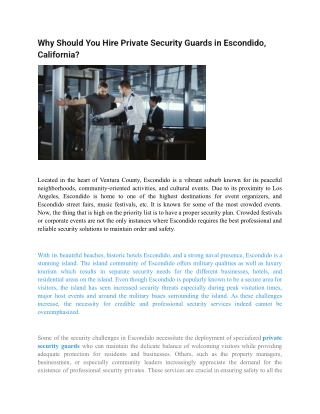 Why Should You Hire Private Security Guards in Escondido, California