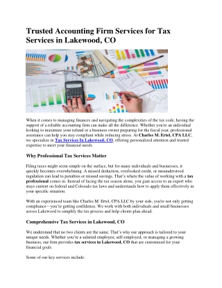 Trusted Accounting Firm Services for Tax Services in Lakewood, CO