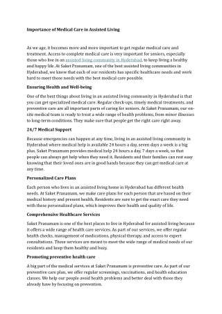 Importance of Medical Care in Assisted Living