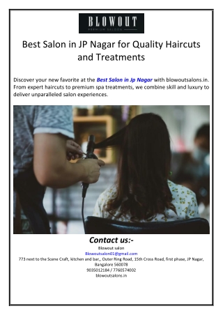 Best Salon in JP Nagar for Quality Haircuts and Treatments
