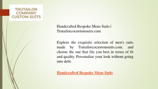 Handcrafted Bespoke Mens Suits  Trutailorcocustomsuits