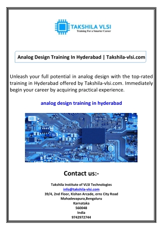 Analog Design Training In Hyderabad Takshila-vlsi.com