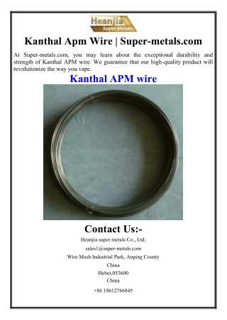 Kanthal Apm Wire | Super-metals.com