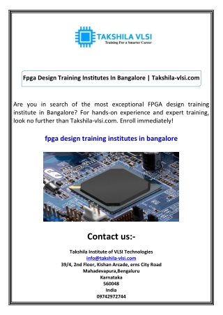 Fpga Design Training Institutes In Bangalore Takshila-vlsi.com