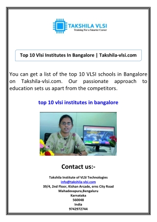 Top 10 Vlsi Institutes In Bangalore Takshila-vlsi.com