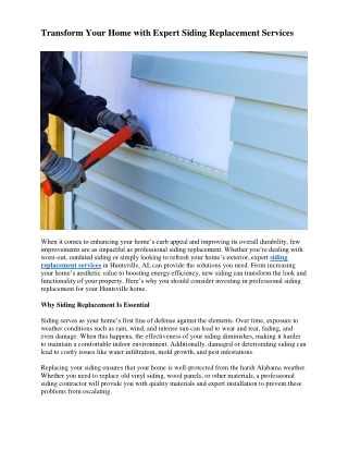 Transform Your Home with Expert Siding Replacement Services