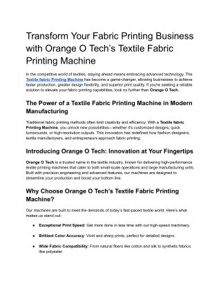 Transform Your Fabric Printing Business with Orange O Tech’s Textile Fabric Printing Machine