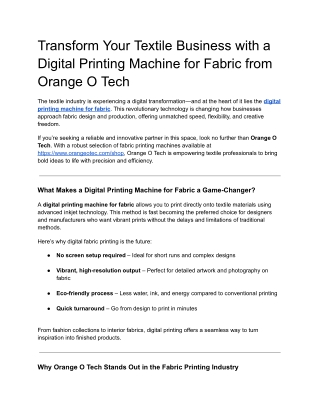 Transform Your Textile Business with a Digital Printing Machine for Fabric from Orange O Tech