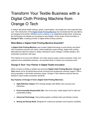 Transform Your Textile Business with a Digital Cloth Printing Machine from Orange O Tech