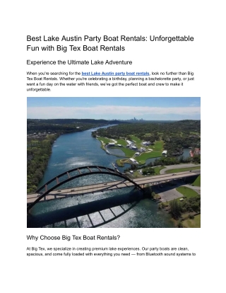 Best Lake Austin Party Boat Rentals_ Unforgettable Fun with Big Tex Boat Rentals
