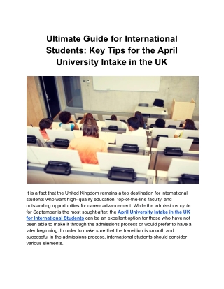 Key Tips for the April University Intake in the UK for International Students