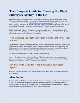 The Complete Guide to Choosing the Right Surrogacy Agency in the UK