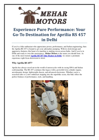 Buy Aprilia RS 457 from Trusted Dealers in Delhi – Mehar Motors