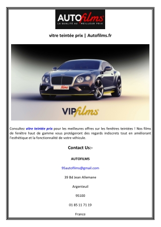 vitre teintée prix  Autofilms.fr