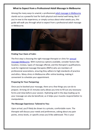 What to Expect from a Professional Adult Massage in Melbourne