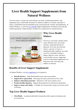 Liver Health Support Supplements from Natural Wellness