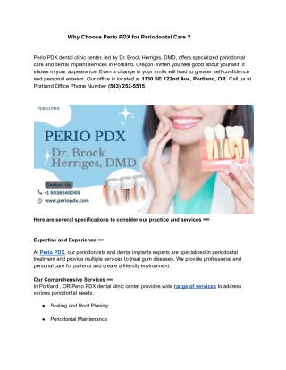 Why Choose Perio PDX for Periodontal Care ?