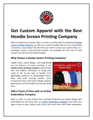 Get Custom Apparel with the Best Hoodie Screen Printing Company