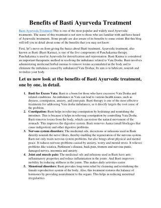 Benefits of Basti Ayurveda Treatment
