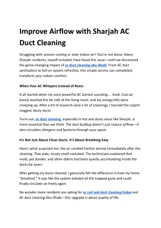 Improve Airflow with Sharjah AC Duct Cleaning