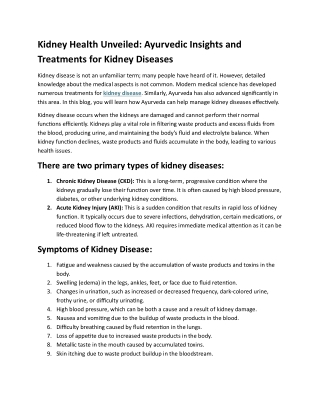 Kidney Health Unveiled Ayurvedic Insights and Treatments for Kidney Diseases