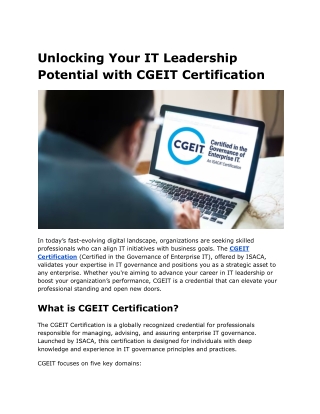 Unlocking Your IT Leadership Potential with CGEIT Certification